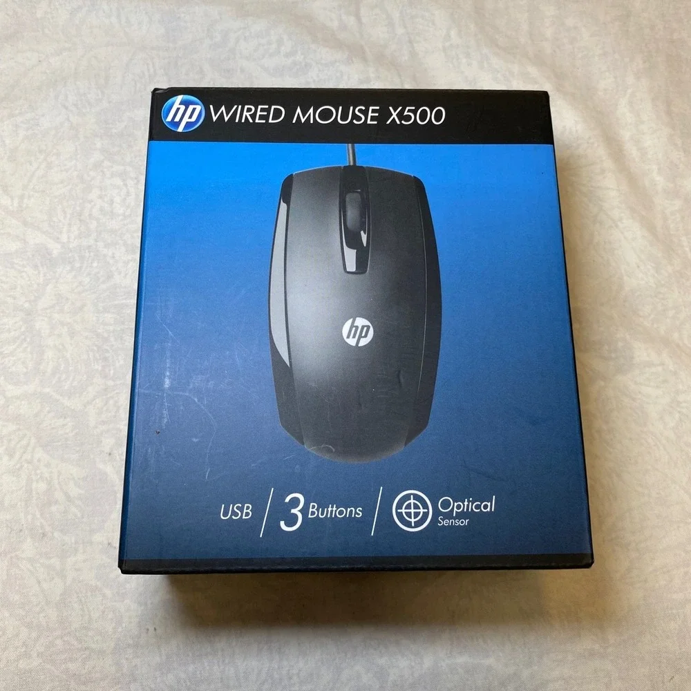 HP X500 Wired USB Mouse Black Optical 3-Button Ambidextrous E5E76AA NIB Sealed